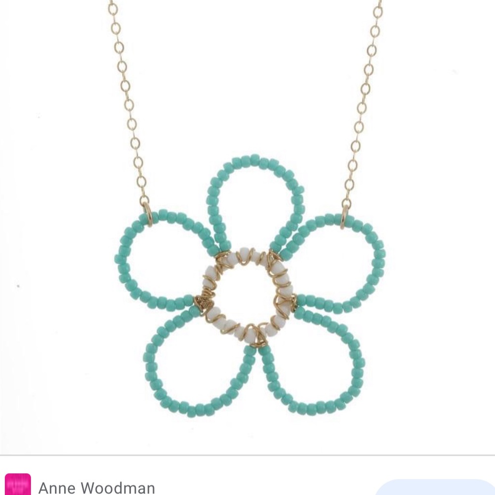 Turquoise Beaded Flower Necklace